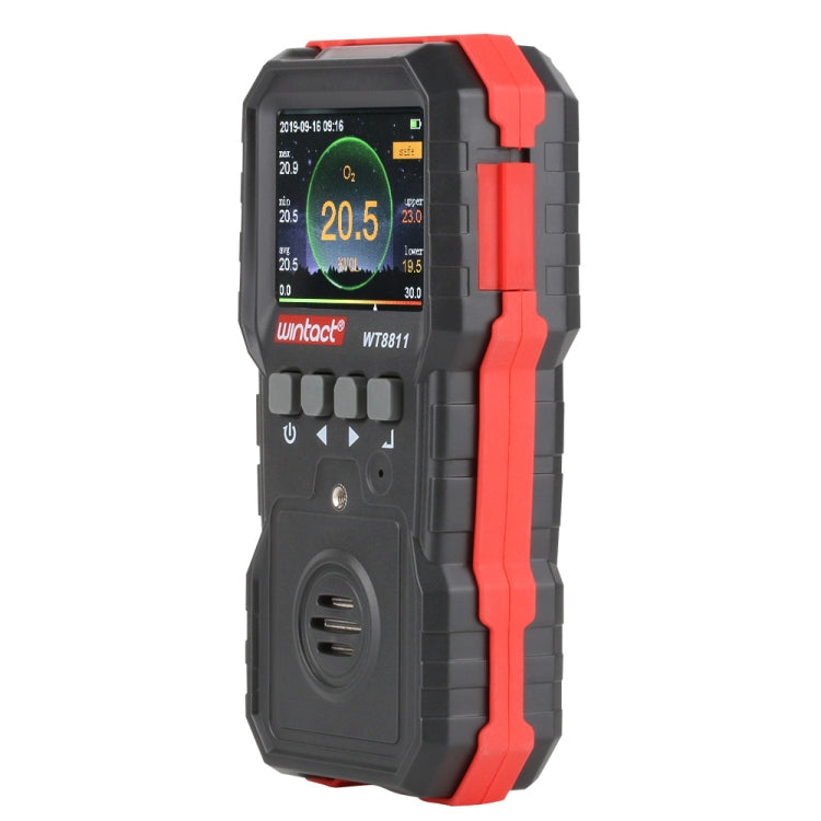 WINTACT WT8811 Compoud Gas Monitor จอแสดงผล LCD มัลติฟังก์ชั่นแบบชาร์จไฟได้ 4 in1 เชื้อเพลิง O2 H2S CO Gas Sensor เสียง - light การสั่นสะเทือนนาฬิกาปลุก