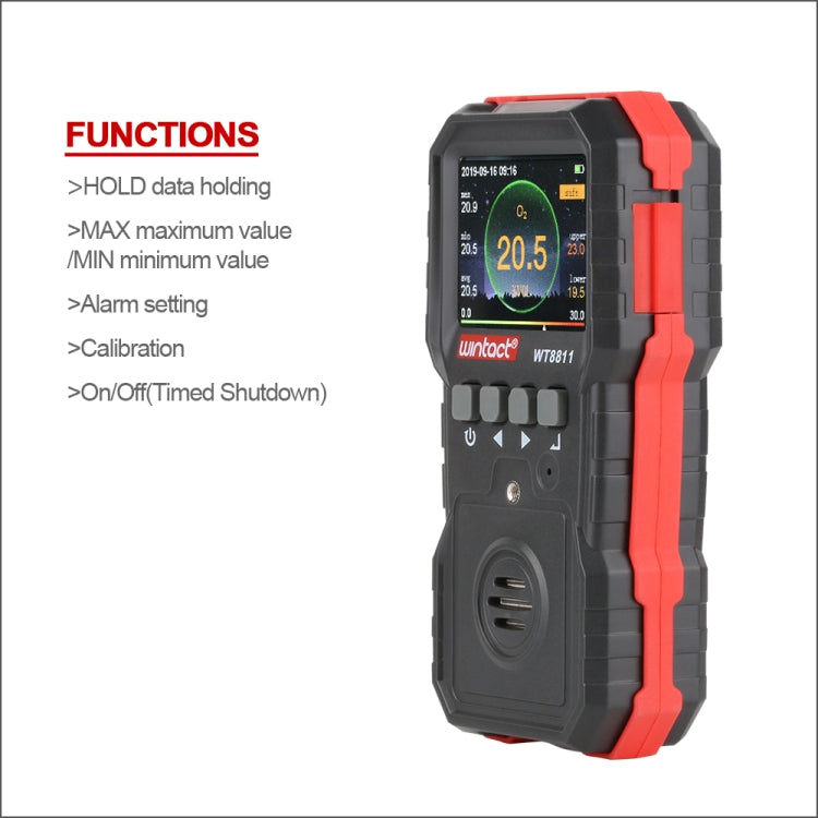 WINTACT WT8811 Compoud Gas Monitor จอแสดงผล LCD มัลติฟังก์ชั่นแบบชาร์จไฟได้ 4 in1 เชื้อเพลิง O2 H2S CO Gas Sensor เสียง - light การสั่นสะเทือนนาฬิกาปลุก