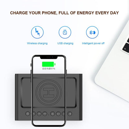 AEC BT508 ลำโพงบลูทูธชาร์จไร้สายนาฬิกาปลุก LED Power Bank ลำโพงสามในหนึ่งเดียว