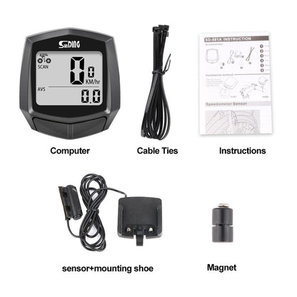 SUNDING SD-581A จักรยานแบบมีสายคอมพิวเตอร์ Speedometer เครื่องวัดระยะทางขี่จักรยานจักรยานกันน้ำวัดอุณหภูมินาฬิกาจับเวลา, SUNDING SD-581A