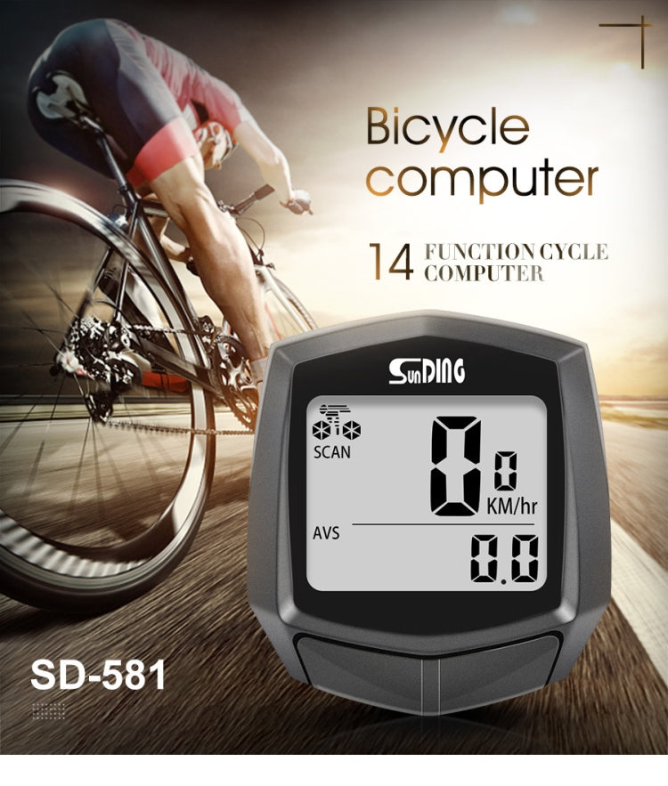 SUNDING SD-581A จักรยานแบบมีสายคอมพิวเตอร์ Speedometer เครื่องวัดระยะทางขี่จักรยานจักรยานกันน้ำวัดอุณหภูมินาฬิกาจับเวลา, SUNDING SD-581A