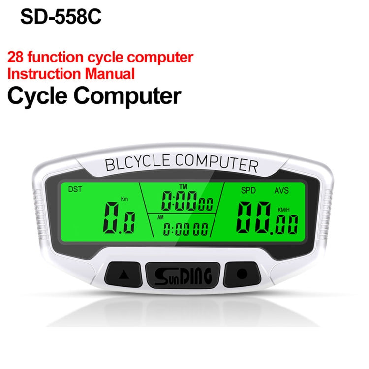 SUNDING SD-558C จักรยานคอมพิวเตอร์ไร้สายดิจิตอล LCD Backlight แผนที่ Speedometer นาฬิกาจับเวลา Speedometer, SD-558C