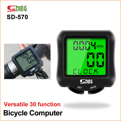 SUNDING SD-570 จักรยาน Speedometer ขี่จักรยานคอมพิวเตอร์ LCD ดิจิตอลจอแสดงผลกันน้ำวัดระยะทาง Speedometer นาฬิกาจับเวลา, SD-570