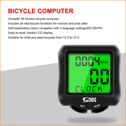 SUNDING SD-570 จักรยาน Speedometer ขี่จักรยานคอมพิวเตอร์ LCD ดิจิตอลจอแสดงผลกันน้ำวัดระยะทาง Speedometer นาฬิกาจับเวลา, SD-570
