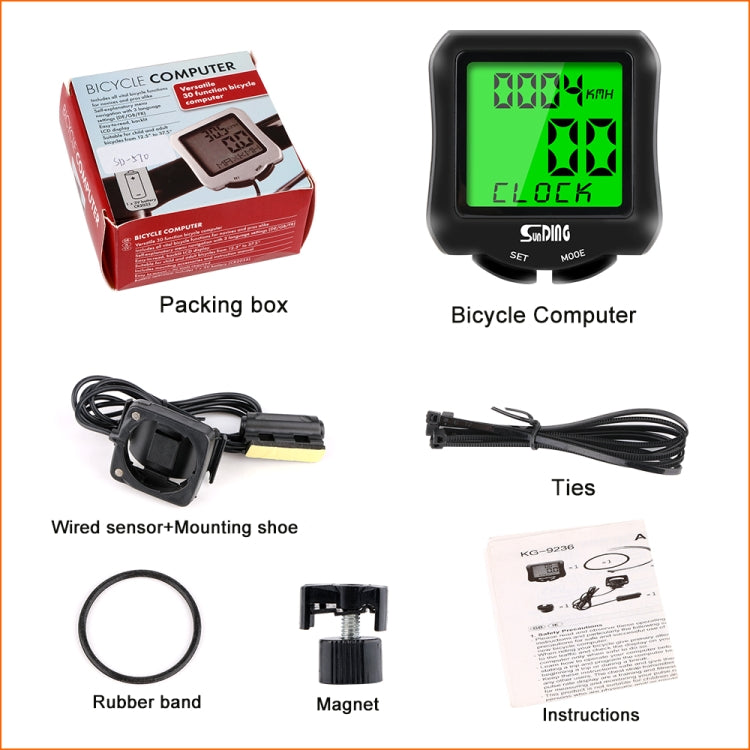 SUNDING SD-570 จักรยาน Speedometer ขี่จักรยานคอมพิวเตอร์ LCD ดิจิตอลจอแสดงผลกันน้ำวัดระยะทาง Speedometer นาฬิกาจับเวลา, SD-570