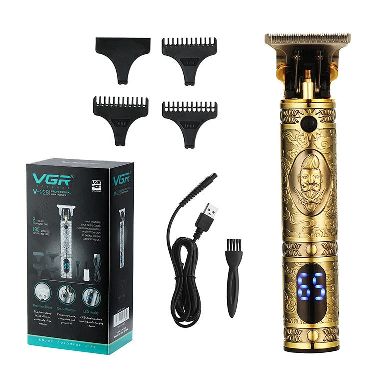 VGR V-228 5W USB Clipper ผมแกะสลักย้อนยุคพร้อมจอแสดงผลดิจิตอล LED, V-228 (Bronze), V-228 (Silver)