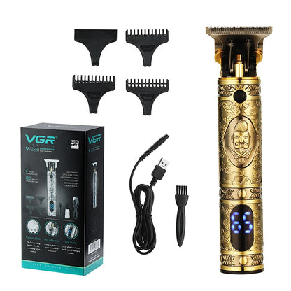 VGR V-228 5W USB Clipper ผมแกะสลักย้อนยุคพร้อมจอแสดงผลดิจิตอล LED, V-228 (Bronze), V-228 (Silver)