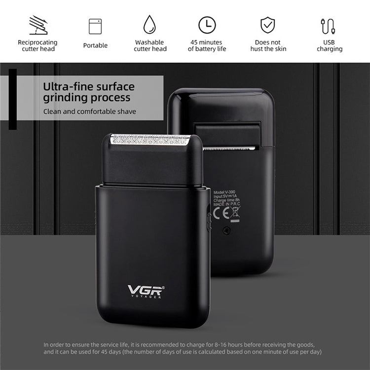 VGR V-390 5W USB เครื่องโกนหนวดไฟฟ้าแบบลูกสูบแบบพกพา, V-390 (Black), V-390 (Green)