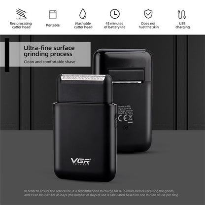 VGR V-390 5W USB เครื่องโกนหนวดไฟฟ้าแบบลูกสูบแบบพกพา, V-390 (Black), V-390 (Green)