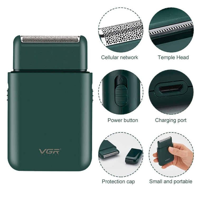 VGR V-390 5W USB เครื่องโกนหนวดไฟฟ้าแบบลูกสูบแบบพกพา, V-390 (Black), V-390 (Green)