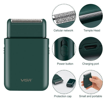 VGR V-390 5W USB เครื่องโกนหนวดไฟฟ้าแบบลูกสูบแบบพกพา, V-390 (Black), V-390 (Green)
