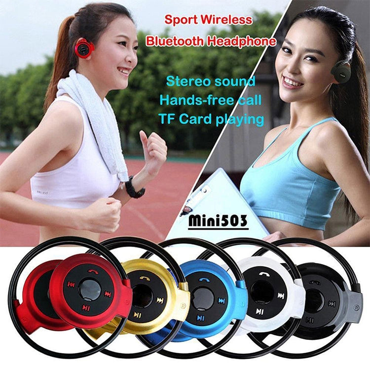 NVAHVA เครื่องเล่น MP3 หูฟังบลูทูธ,ชุดหูฟังไร้สายกีฬา MP3 เครื่องเล่นวิทยุ FM,หูฟังสเตอริโอ TF Card MP3 สูงสุด 32GB, mini-503 Black, mini-503 Red, mini-503 Blue, mini-503 Gold