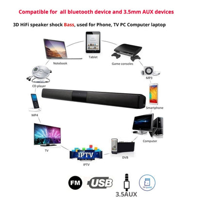 20W ทีวี Soundbar ลำโพงบลูทูธวิทยุ FM ระบบโฮมเธียเตอร์แบบพกพาไร้สายซับวูฟเฟอร์ BASS MP3 เพลง Boombox สำหรับ Xiaomi