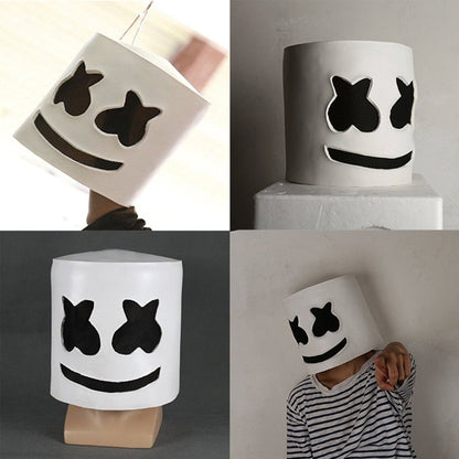แฟชั่นปาร์ตี้ฮาโลวีน Marshmallow Mask Night Club Latex หน้ากากสีขาวผู้ใหญ่ DJ คอสเพลย์เครื่องแต่งกายหมวกนิรภัย, DJ Cosplay Helmet