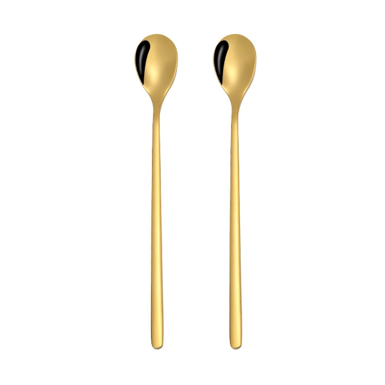 2 ชิ้นช้อนสแตนเลสช้อนกาแฟสร้างสรรค์บาร์ช้อนน้ำแข็งชุบทองช้อนกวนยาว, Round Spoon Gold