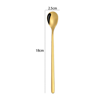 2 ชิ้นช้อนสแตนเลสช้อนกาแฟสร้างสรรค์บาร์ช้อนน้ำแข็งชุบทองช้อนกวนยาว, Round Spoon Gold