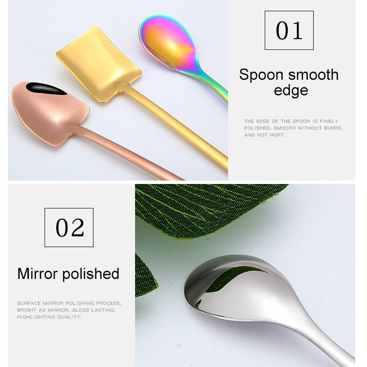 2 ชิ้นช้อนสแตนเลสช้อนกาแฟสร้างสรรค์บาร์ช้อนน้ำแข็งชุบทองช้อนกวนยาว, Round Spoon Gold