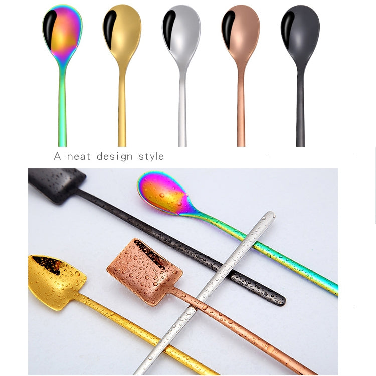 2 ชิ้นช้อนสแตนเลสช้อนกาแฟสร้างสรรค์บาร์ช้อนน้ำแข็งชุบทองช้อนกวนยาว, Round Spoon Gold