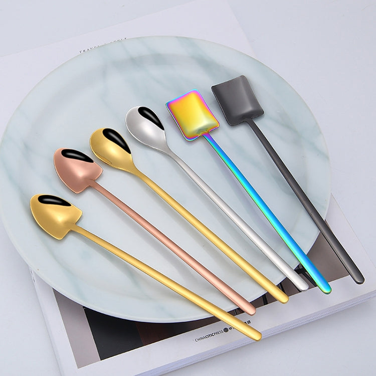 2 ชิ้นช้อนสแตนเลสช้อนกาแฟสร้างสรรค์บาร์ช้อนน้ำแข็งชุบทองช้อนกวนยาว, Round Spoon Gold