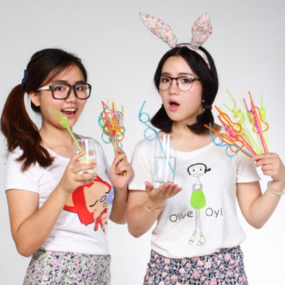หลอดโค้งพลาสติกสร้างสรรค์ 10 ชิ้น จัดส่งสไตล์สีสุ่ม, Plastic Curved Straws