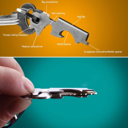 8 in 1 Multitools EDC พวงกุญแจสแตนเลสอุปกรณ์การอยู่รอดกลางแจ้ง Gear, 8 in 1 (Black), 8 in 1 (Silver)