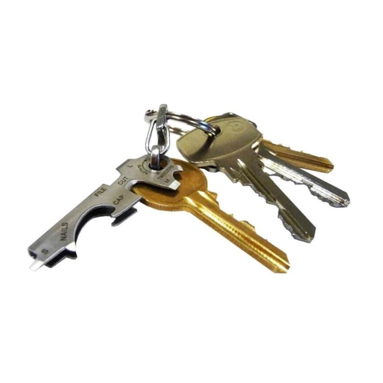 8 in 1 Multitools EDC พวงกุญแจสแตนเลสอุปกรณ์การอยู่รอดกลางแจ้ง Gear, 8 in 1 (Black), 8 in 1 (Silver)