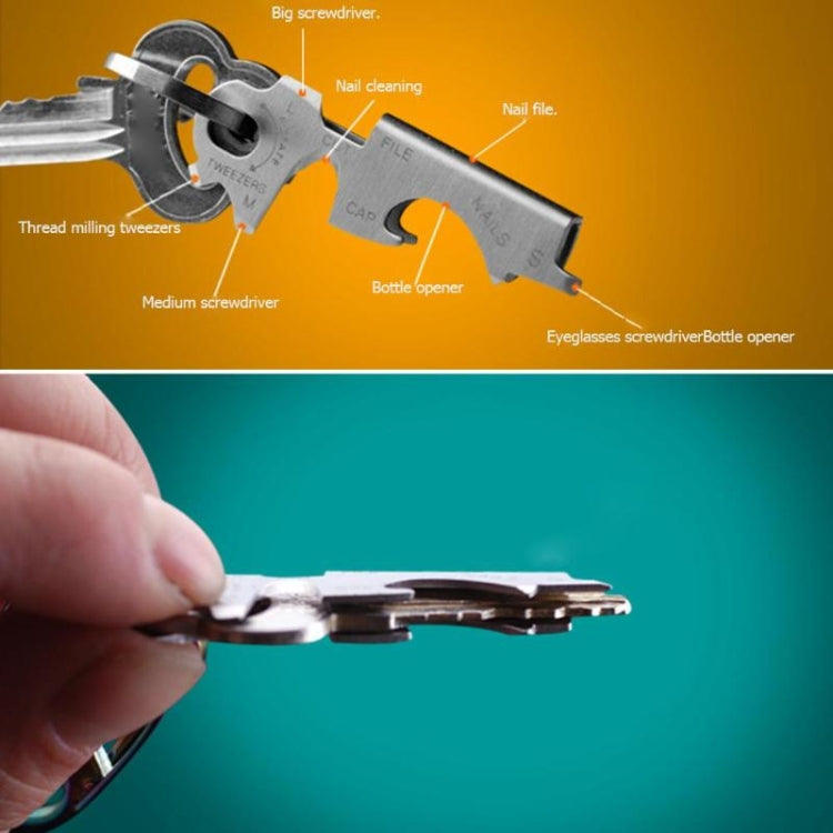 8 in 1 Multitools EDC พวงกุญแจสแตนเลสอุปกรณ์การอยู่รอดกลางแจ้ง Gear, 8 in 1 (Black), 8 in 1 (Silver)