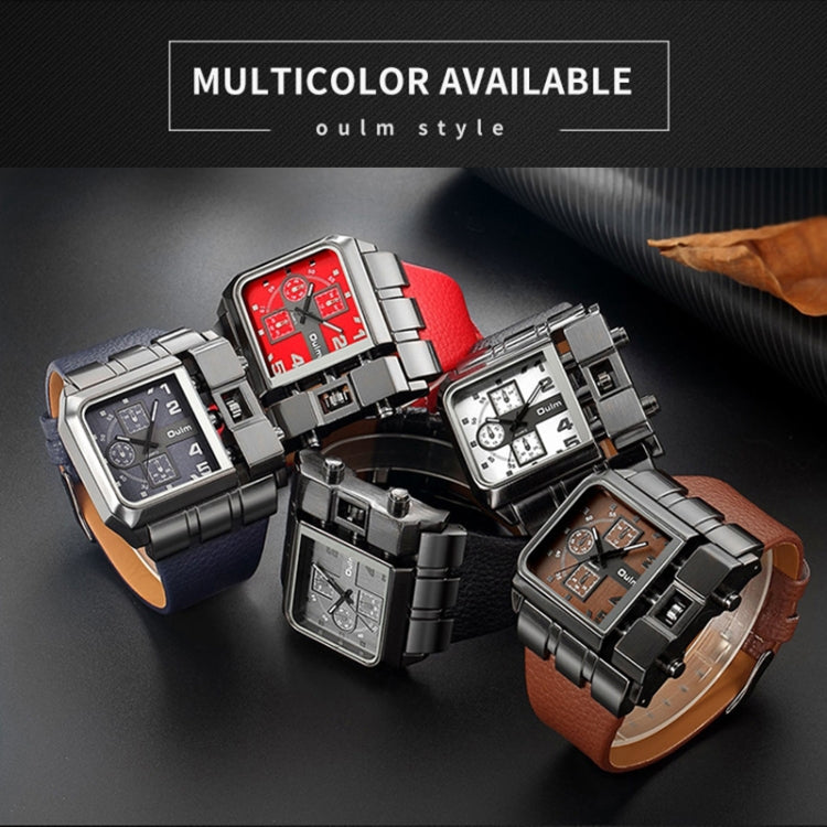 Oulm 3364 Men Square Dial เข็มขัดหนังนาฬิกาควอทซ์, 3364 Black, 3364 White, 3364 Coffee, 3364 Blue, 3364 Red