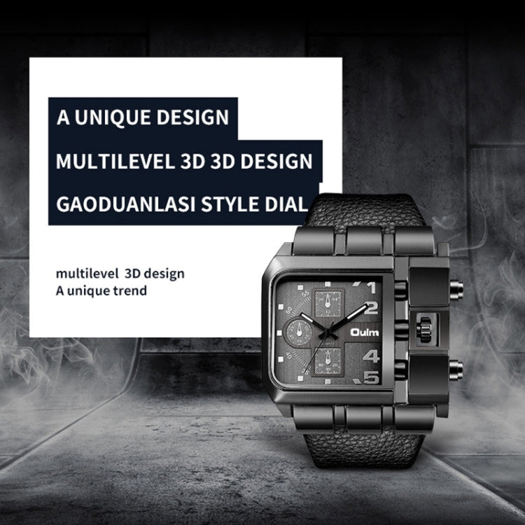 Oulm 3364 Men Square Dial เข็มขัดหนังนาฬิกาควอทซ์, 3364 Black, 3364 White, 3364 Coffee, 3364 Blue, 3364 Red