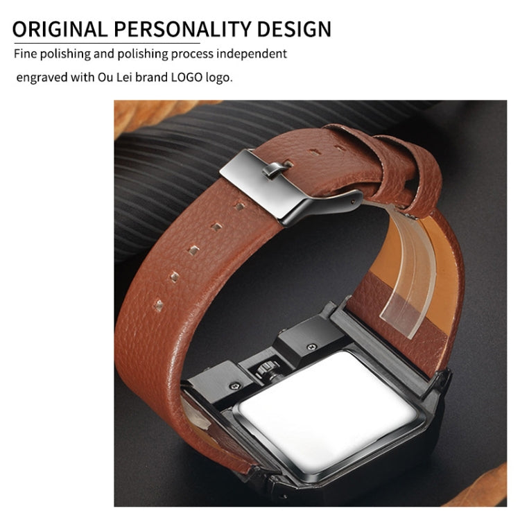 Oulm 3364 Men Square Dial เข็มขัดหนังนาฬิกาควอทซ์, 3364 Black, 3364 White, 3364 Coffee, 3364 Blue, 3364 Red