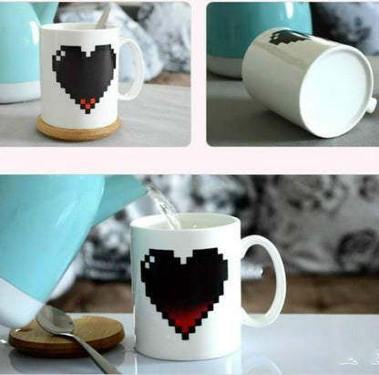 Creative Heart Magic ถ้วยเปลี่ยนสีเปลี่ยนสี Chameleon แก้วความร้อนกาแฟชาถ้วยนม, Color Changing Cup