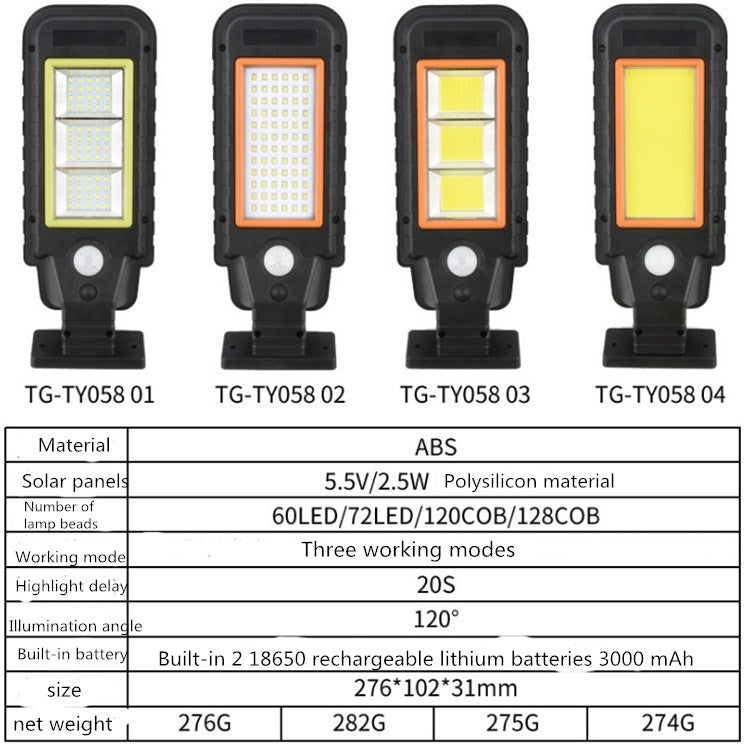โคมไฟติดผนังพลังงานแสงอาทิตย์โคมไฟติดผนัง LED โคมไฟกันน้ำกลางแจ้งโคมไฟถนน, 128 COB