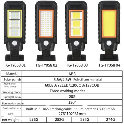 โคมไฟติดผนังพลังงานแสงอาทิตย์โคมไฟติดผนัง LED โคมไฟกันน้ำกลางแจ้งโคมไฟถนน, 128 COB