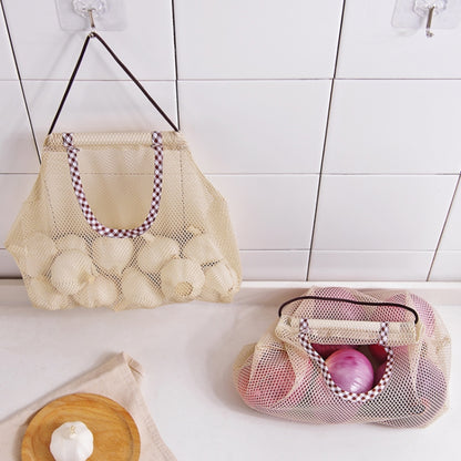 2 PCS Creative KITCHEN ผักหัวหอมมันฝรั่งเก็บแขวนกระเป๋า Hollow Breathable ตาข่ายกระเป๋าครัวกระเทียมขิงตาข่ายกระเป๋า, Mesh Storage Bag