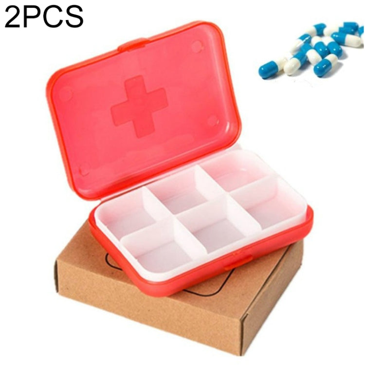 2 ชิ้นมินิ 6 ช่องวิตามินแบบพกพาออแกไนเซอร์ทางการแพทย์