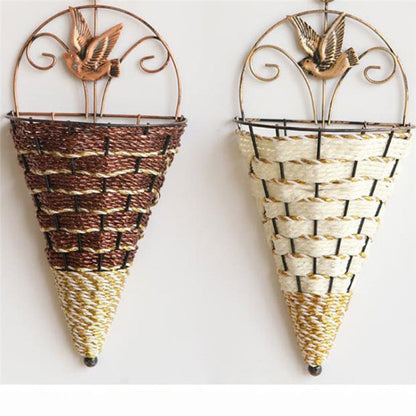 ผนังหวายแขวนแจกันหวายตะกร้าตกแต่งฟาร์ม, การจัดส่งสีสุ่ม, Hanging Rttan Vase
