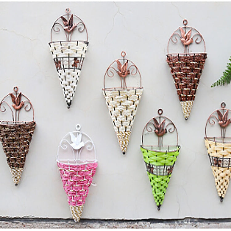 ผนังหวายแขวนแจกันหวายตะกร้าตกแต่งฟาร์ม, การจัดส่งสีสุ่ม, Hanging Rttan Vase