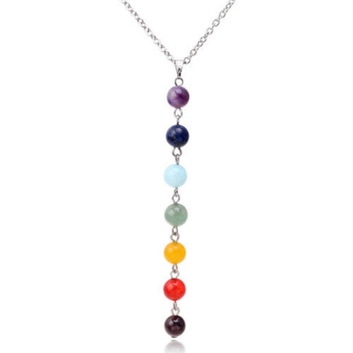 7 สีลูกปัดหินธรรมชาติจี้สร้อยคอผู้หญิงโยคะ Reiki Healing Balancing สร้อยคอ Charms เครื่องประดับ
