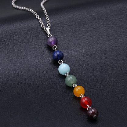 7 สีลูกปัดหินธรรมชาติจี้สร้อยคอผู้หญิงโยคะ Reiki Healing Balancing สร้อยคอ Charms เครื่องประดับ
