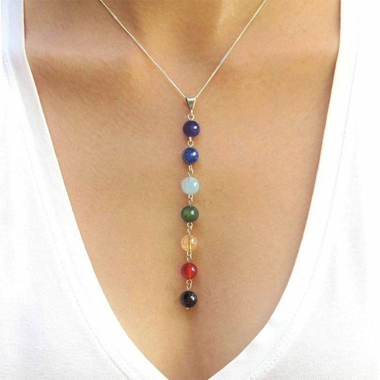 7 สีลูกปัดหินธรรมชาติจี้สร้อยคอผู้หญิงโยคะ Reiki Healing Balancing สร้อยคอ Charms เครื่องประดับ
