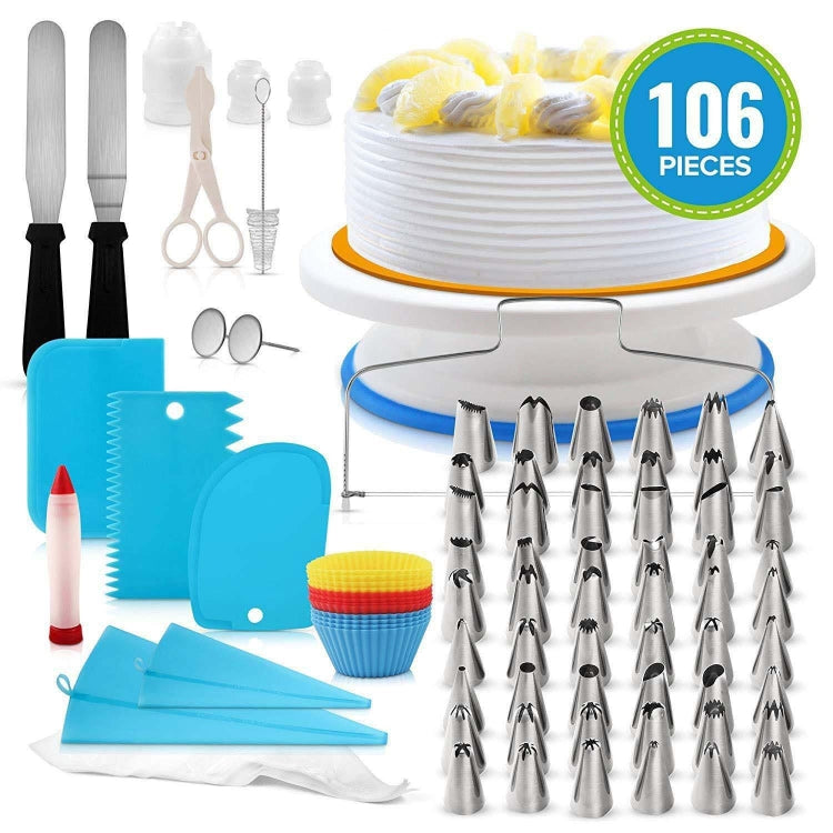 106 in 1 เค้ก Turntable ชุดสแตนเลสตกแต่งปากเค้กตกแต่งเบเกอรี่เครื่องมือ, 106 PCS/Set Purple, 106 PCS/Set Blue