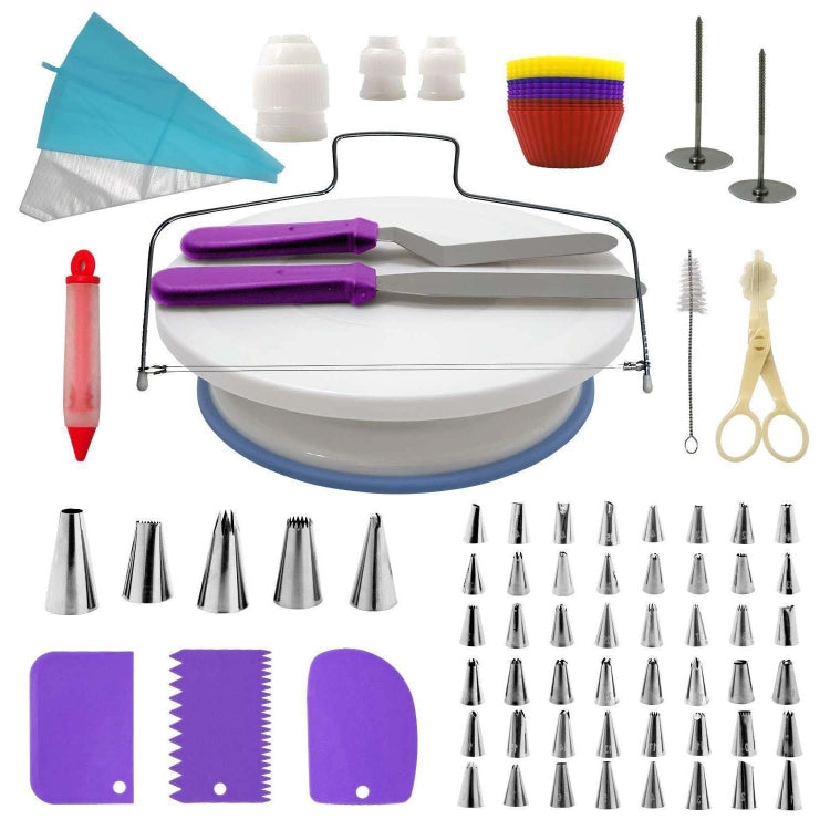 106 in 1 เค้ก Turntable ชุดสแตนเลสตกแต่งปากเค้กตกแต่งเบเกอรี่เครื่องมือ, 106 PCS/Set Purple, 106 PCS/Set Blue