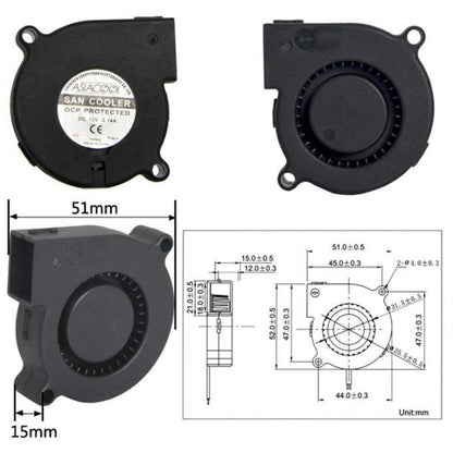 ASIACOOL พัดลมโบลเวอร์ Silent Turbo, 5015 12V, 7530 12V, 9733 12V