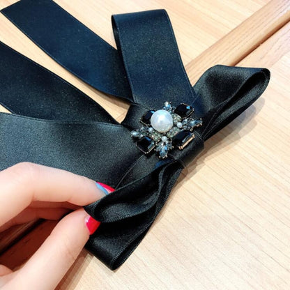 ผู้หญิงสแควร์ Rhinestone Bow-Knot Bow Tie เข็มกลัดเสื้อผ้าอุปกรณ์เสริม