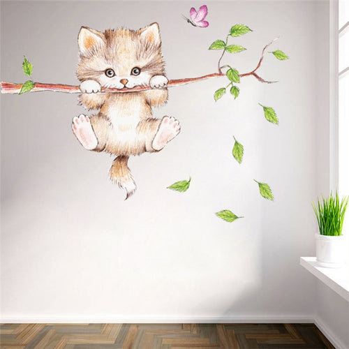 แมวน่ารัก Twig อนุบาลสภาพแวดล้อมเค้าโครงผนังตกแต่งผนังสติกเกอร์, Cute Cat