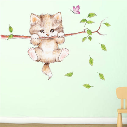 แมวน่ารัก Twig อนุบาลสภาพแวดล้อมเค้าโครงผนังตกแต่งผนังสติกเกอร์, Cute Cat