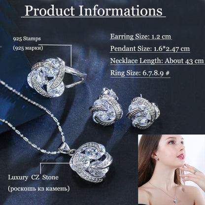 แฟชั่นCubic Zirconia Knotต่างหูสร้อยคอแหวนชุดสำหรับผู้หญิง, 7, 9, 6, 8
