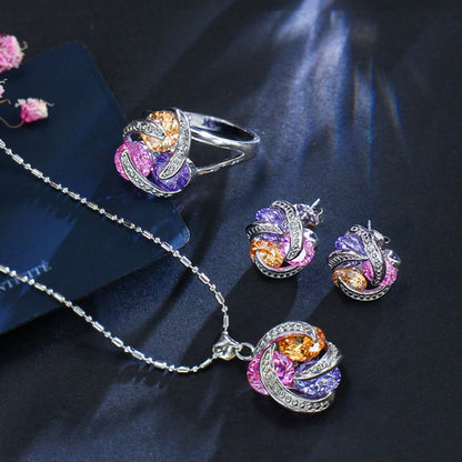 แฟชั่นCubic Zirconia Knotต่างหูสร้อยคอแหวนชุดสำหรับผู้หญิง, 7, 9, 6, 8