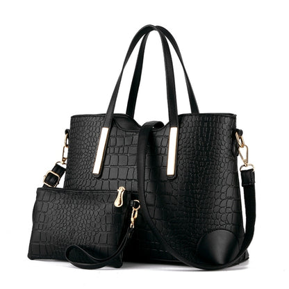 2 in 1 Vintage Messenger กระเป๋าสะพายกระเป๋าถือผู้หญิงลายจระเข้กระเป๋าคอมโพสิตหนังกระเป๋าสตางค์