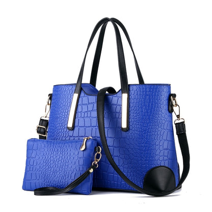 2 in 1 Vintage Messenger กระเป๋าสะพายกระเป๋าถือผู้หญิงลายจระเข้กระเป๋าคอมโพสิตหนังกระเป๋าสตางค์